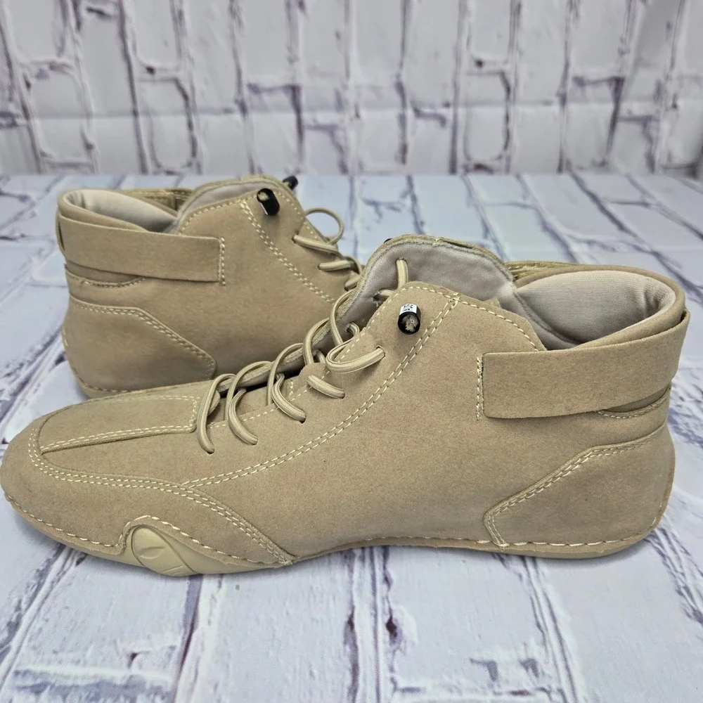 LDECK Tan Suede Mid Top Lace Up Boots Driving Shoes Casual Comfort Shoes Size 39